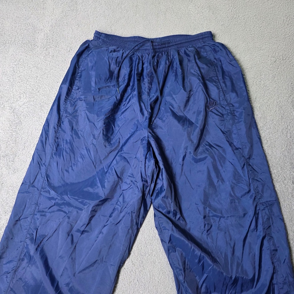 Nike Mens M Track Pants Navy Blue Vintage Nylon Windbreaker Zipper Cuffs